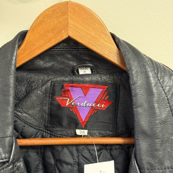 Verducci size 38 black leather fringe moto jacket skull buttons - Picture 12 of 15